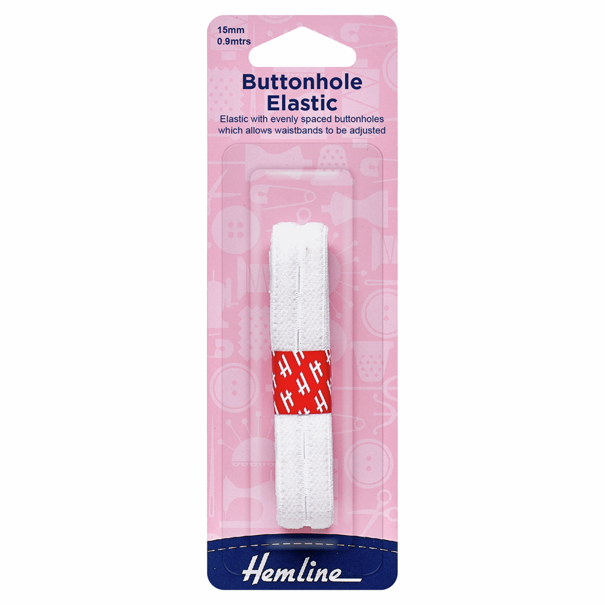 Buttonhole Elastic - White  0.9mtrs x 15mm