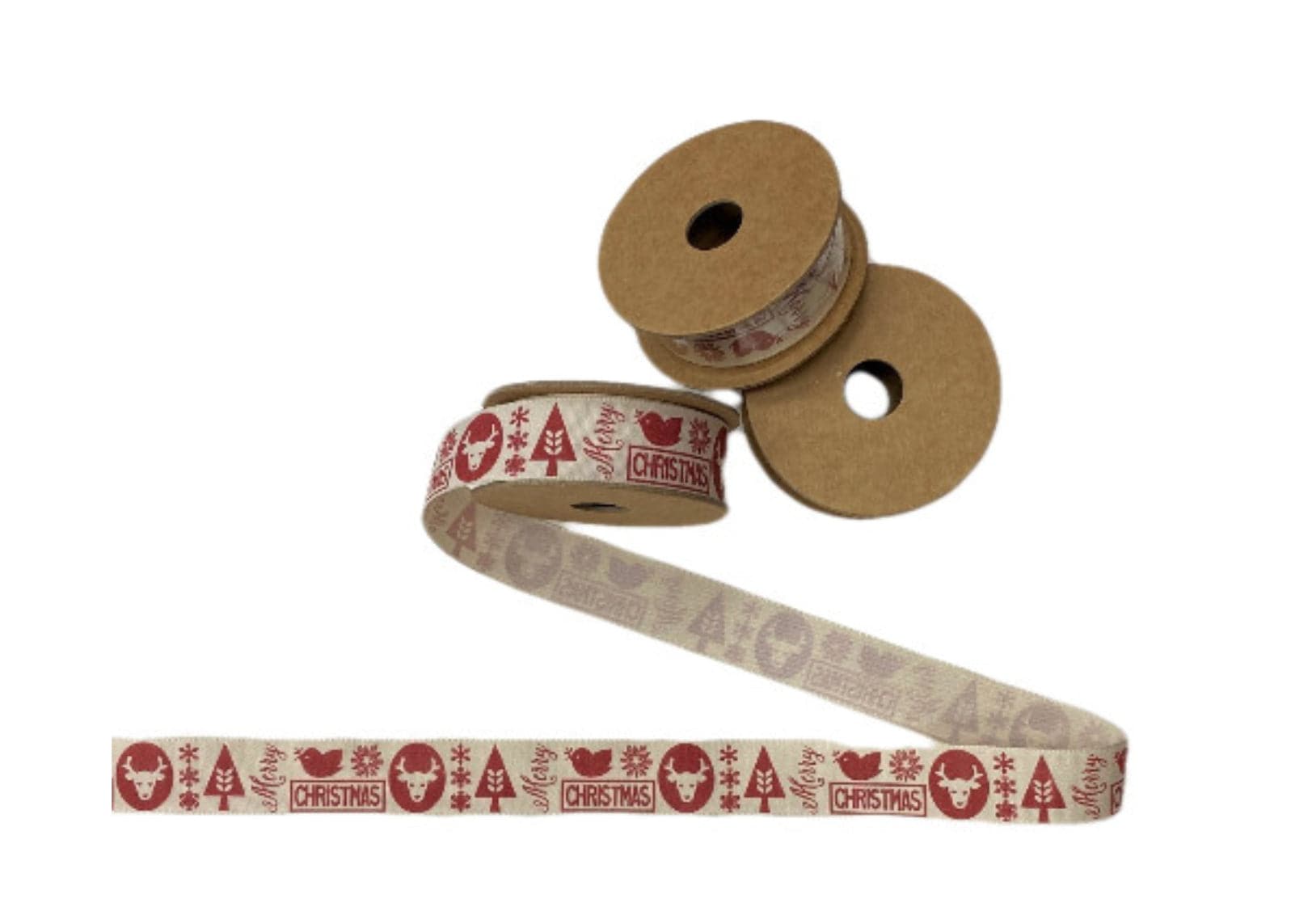 Ribbon REEL - 3m x 25mm (Christmas Motif Cypress) - Cheap Fabrics