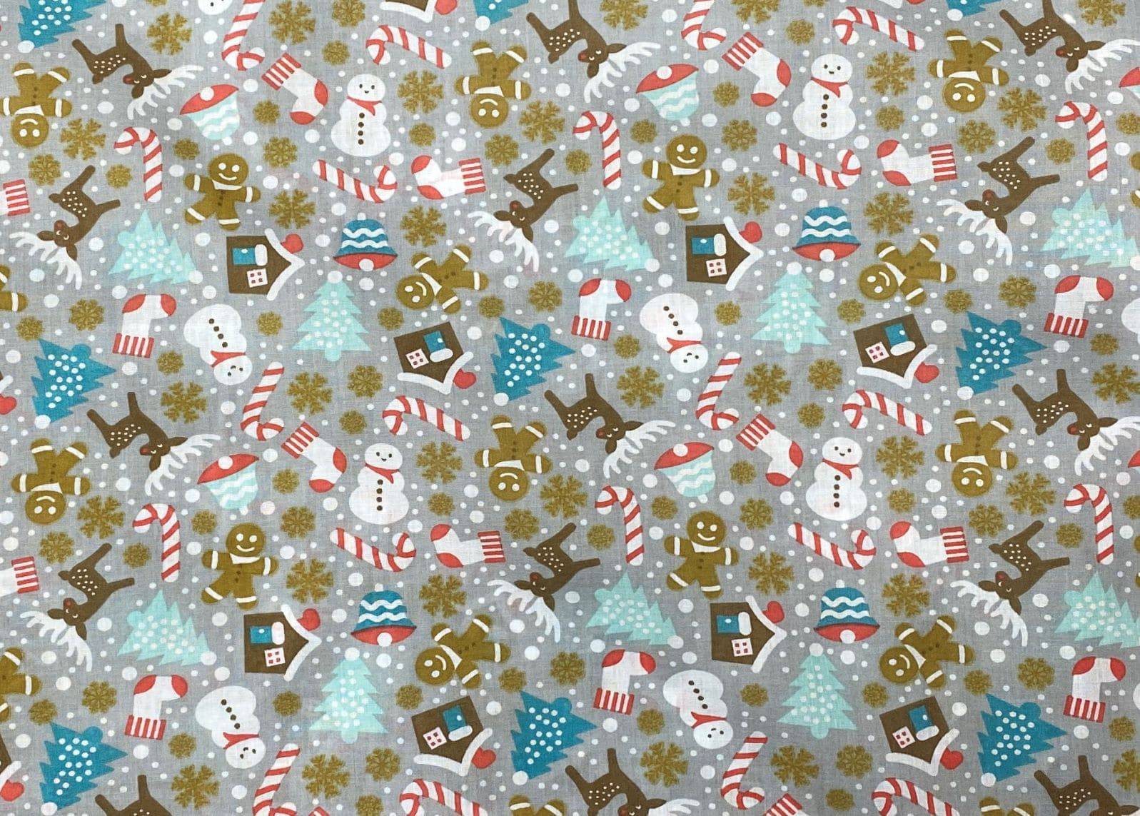 Candy Snowman & Gingerbread Man - Poly/Cotton Print - Cheap Fabrics