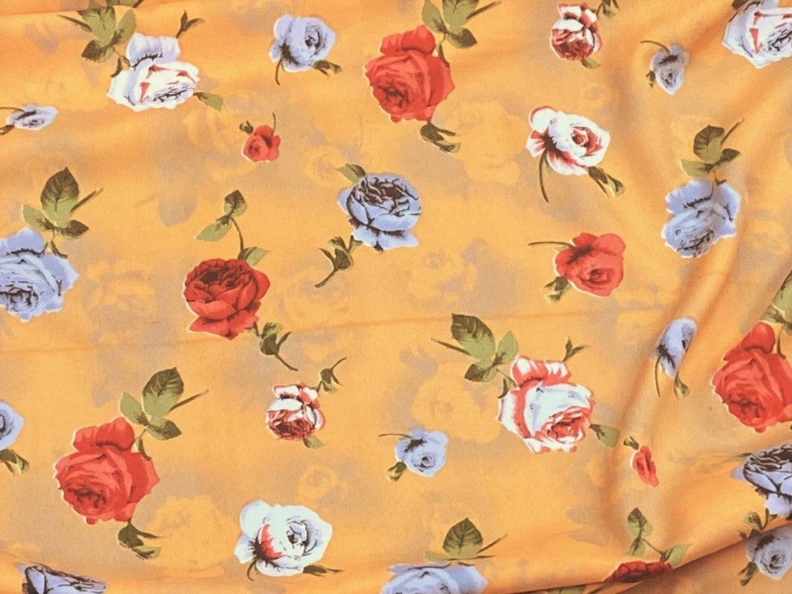 Peach Floral Clearance Crepe Print - SECONDS DEFECT - Cheap Fabrics