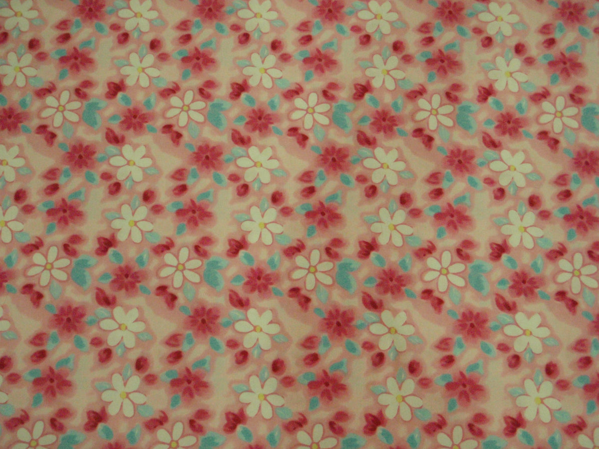 Cerise Floral - Stretch Cotton Poplin Fabric