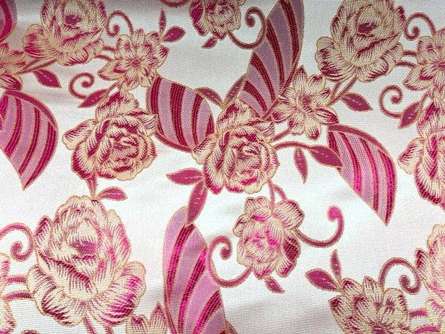 Cerise Gold Myrtle Brocade Fabric