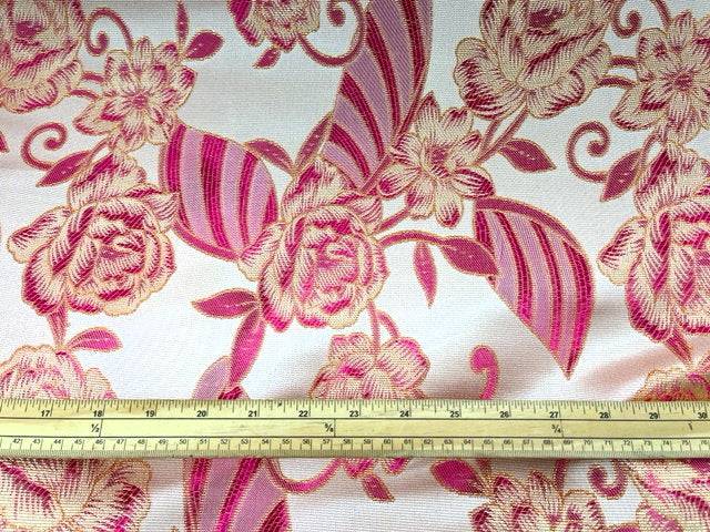 Cerise Gold Myrtle Brocade Fabric - Cheap Fabrics