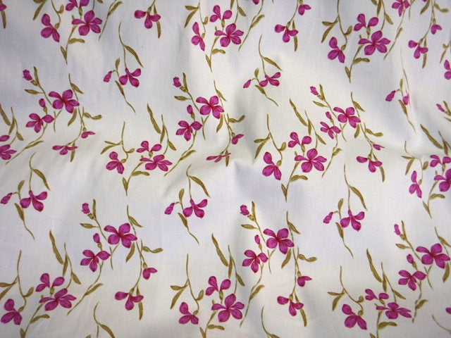 Cerise Olive Floral - Stretch Poplin Fabric