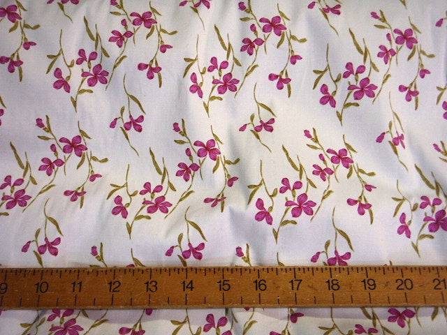 Cerise Olive Floral - Stretch Poplin Fabric