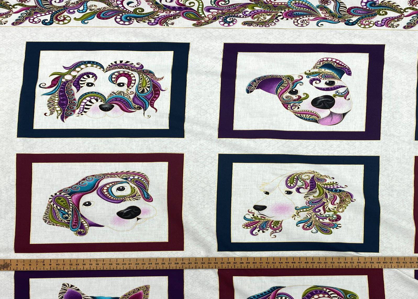 Double Border Chinese Dog PANEL - Korean Cotton - Cheap Fabrics