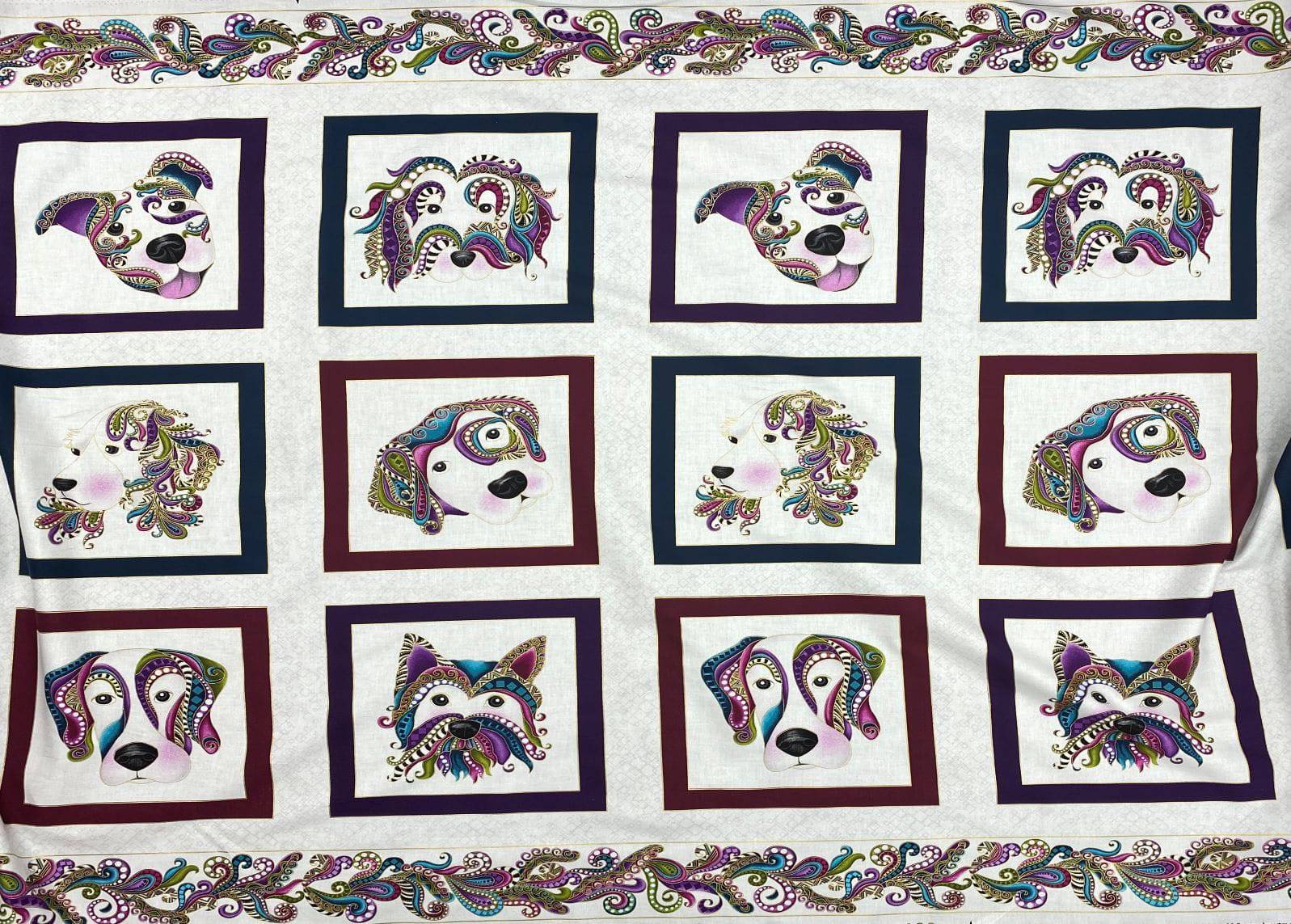 Double Border Chinese Dog PANEL - Korean Cotton - Cheap Fabrics