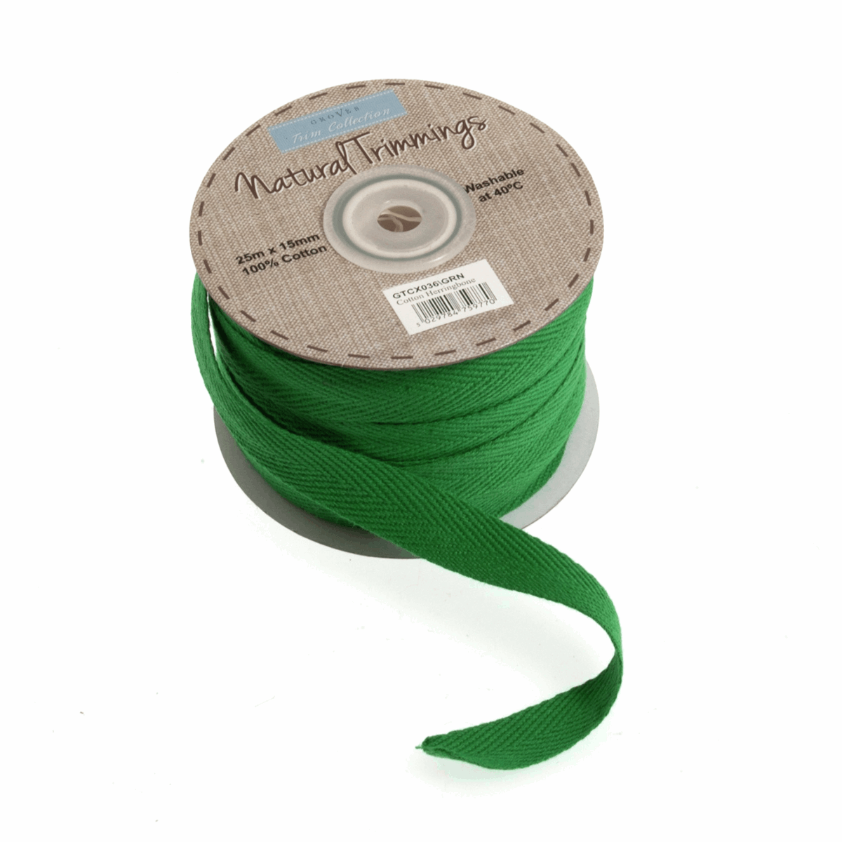 Christmas Green Herringbone - Cotton Ribbon