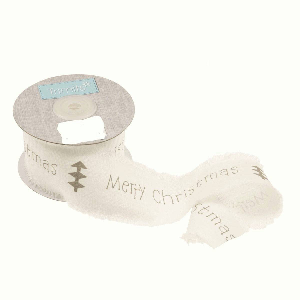 Fray Edge Design Christmas Ribbon -  100% Cotton