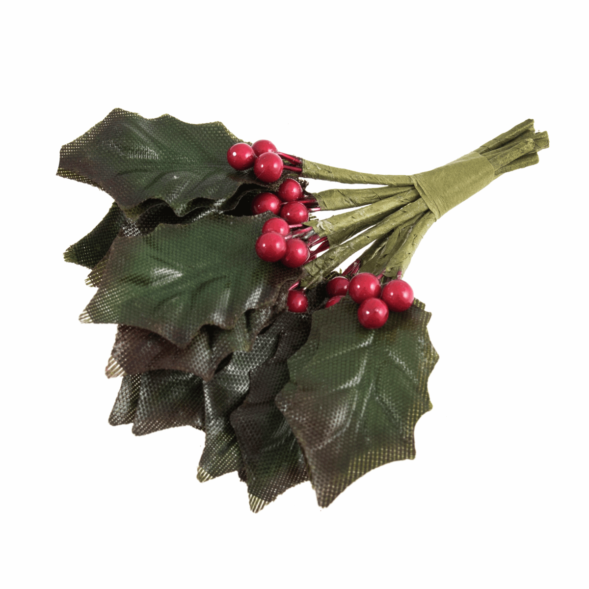 Christmas Holly Leaves and Berries  9 Stem - 1 Piece Cluster