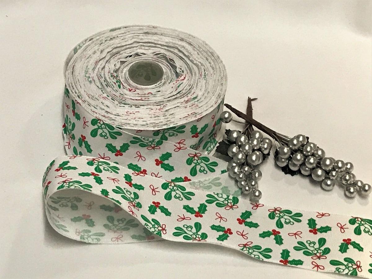 Christmas Festive Ribbon - Holly / 50mm
