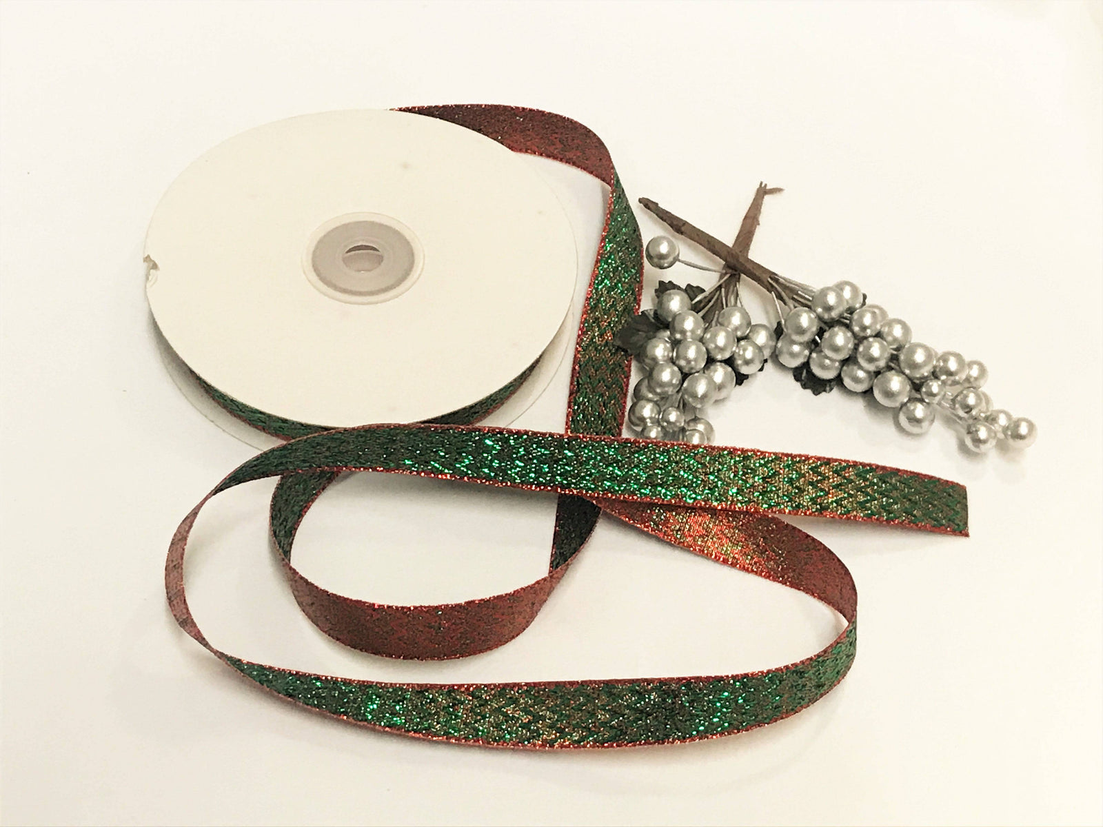 Christmas Festive Ribbon - Lurex Chevron / 15mm