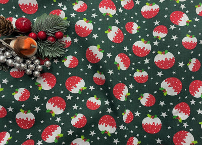 Yummy Christmas Puddings - Poly/Cotton Print