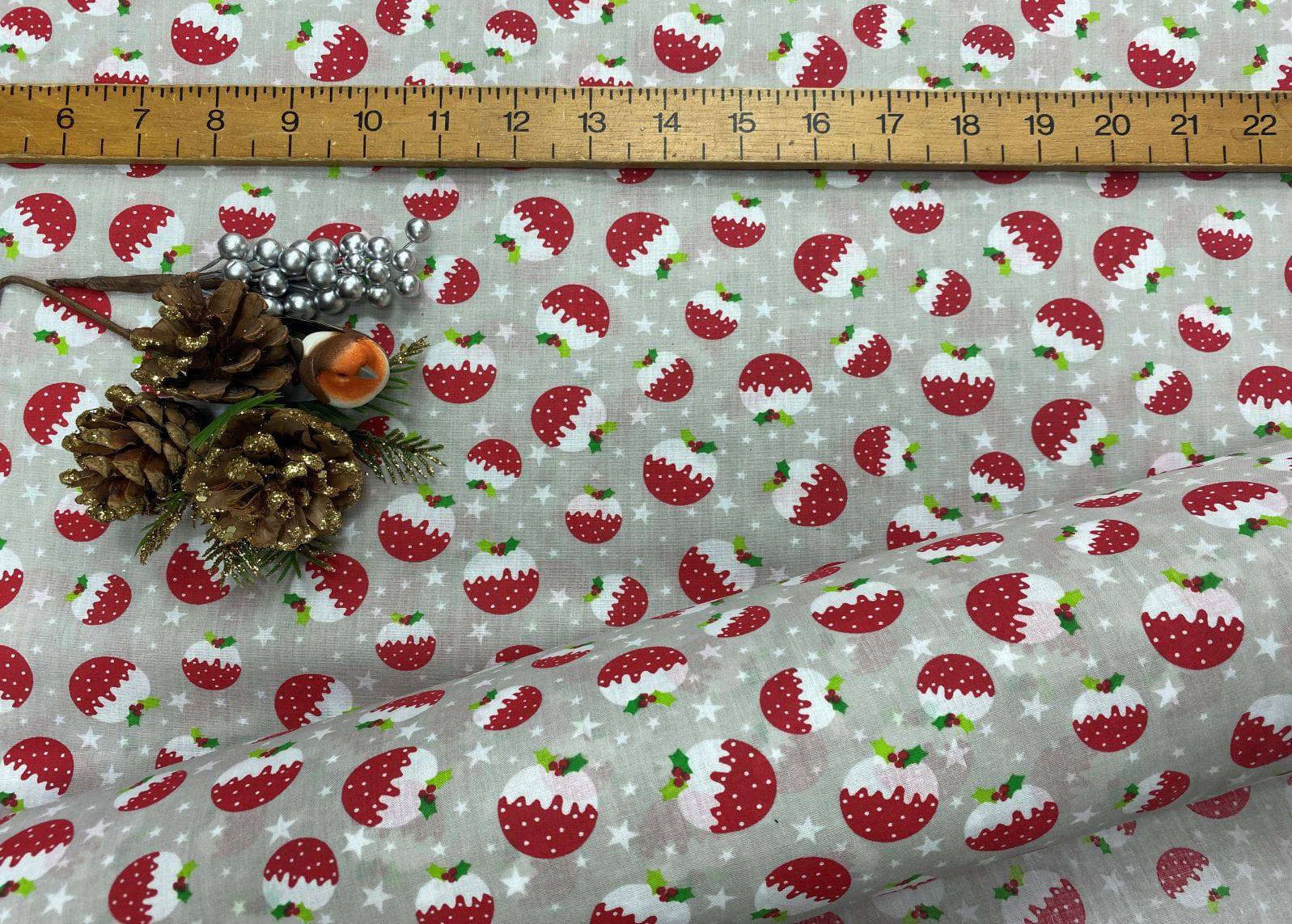 Yummy Christmas Puddings - Poly/Cotton Print