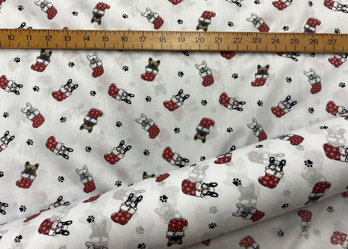 Puppy In A Christmas Stocking - Poly/Cotton Print