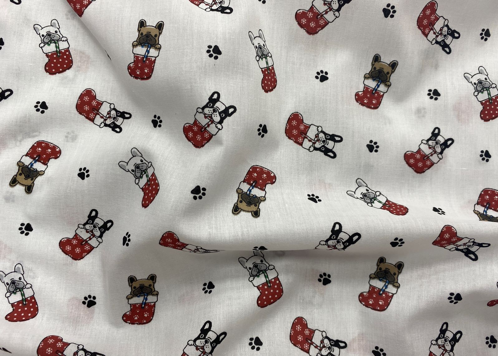 Puppy In A Christmas Stocking - Poly/Cotton Print