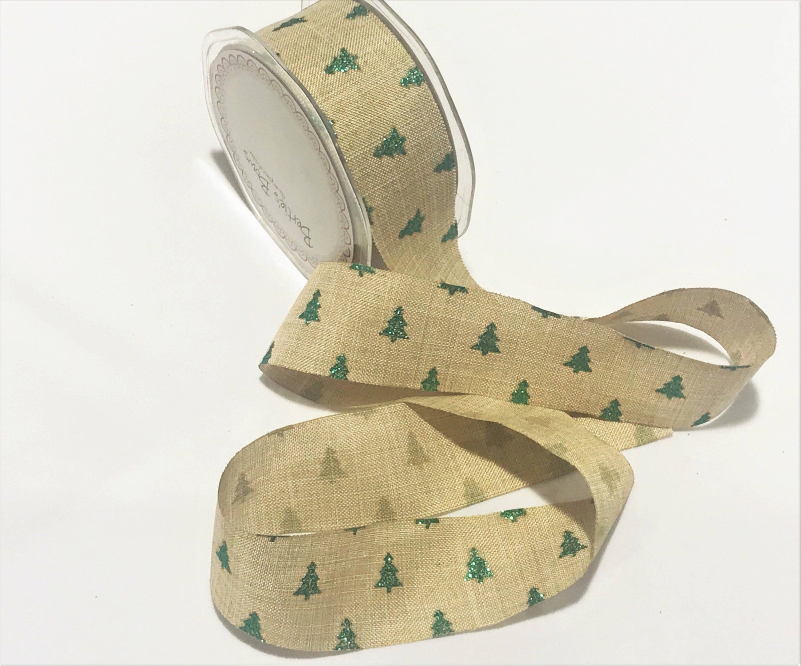 Christmas Glitter Tree Hessian Ribbon - 38mm