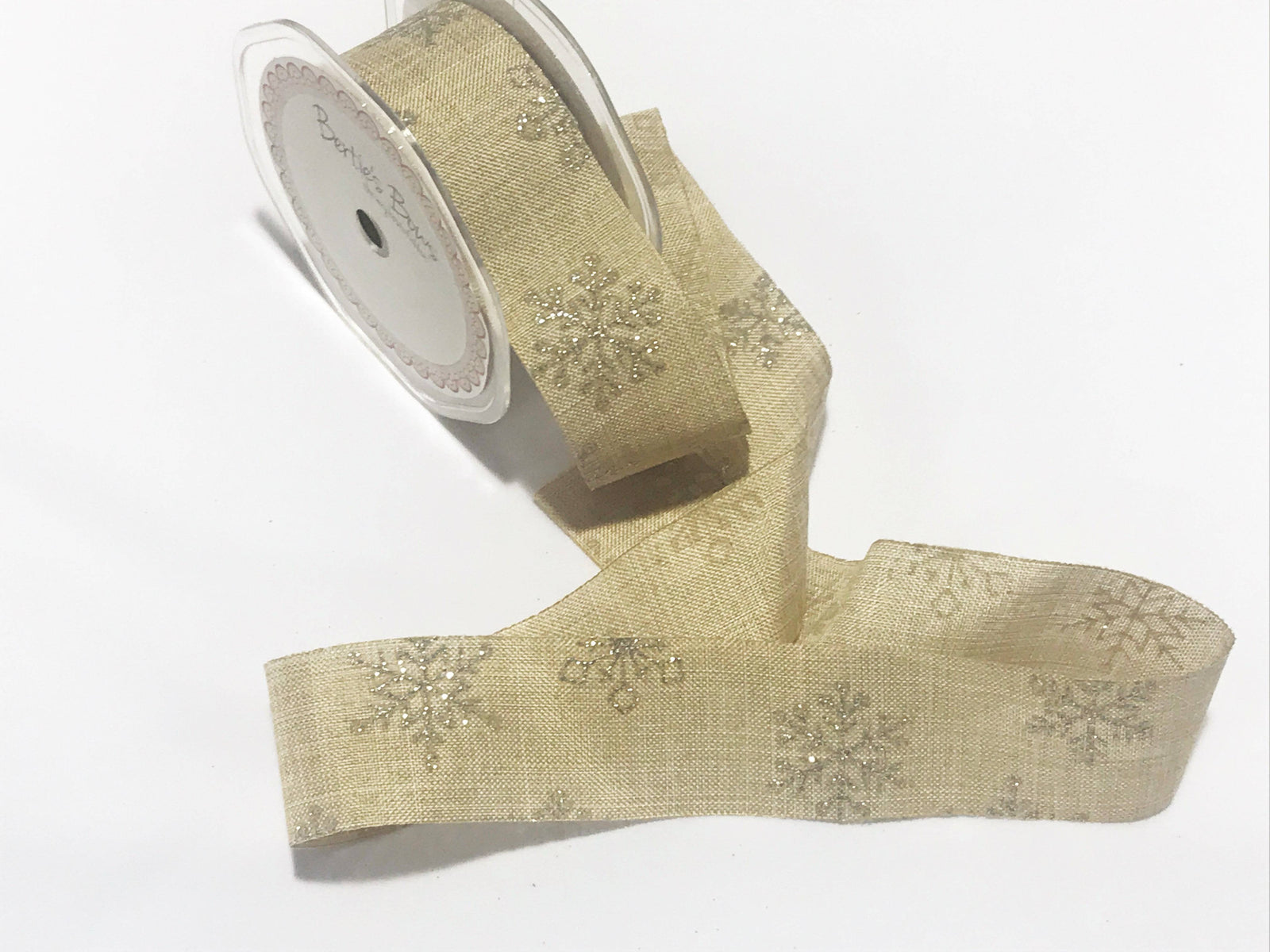 Christmas Glittered Snowflake Jute Hessian Ribbon - 38mm