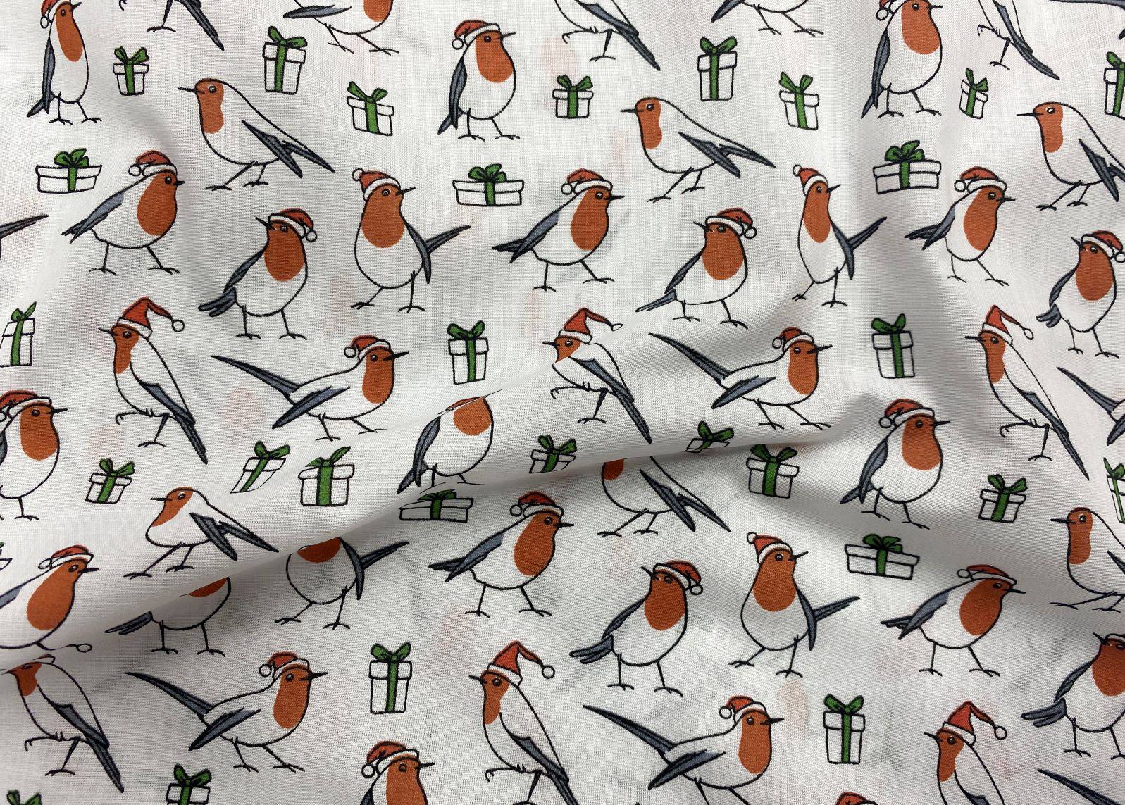 Christmas Robins  - Poly/Cotton Print
