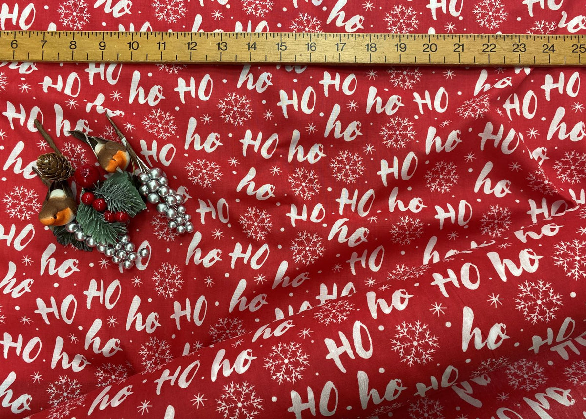 Christmas Ho-Ho Script Snowflake - Poly/Cotton Print