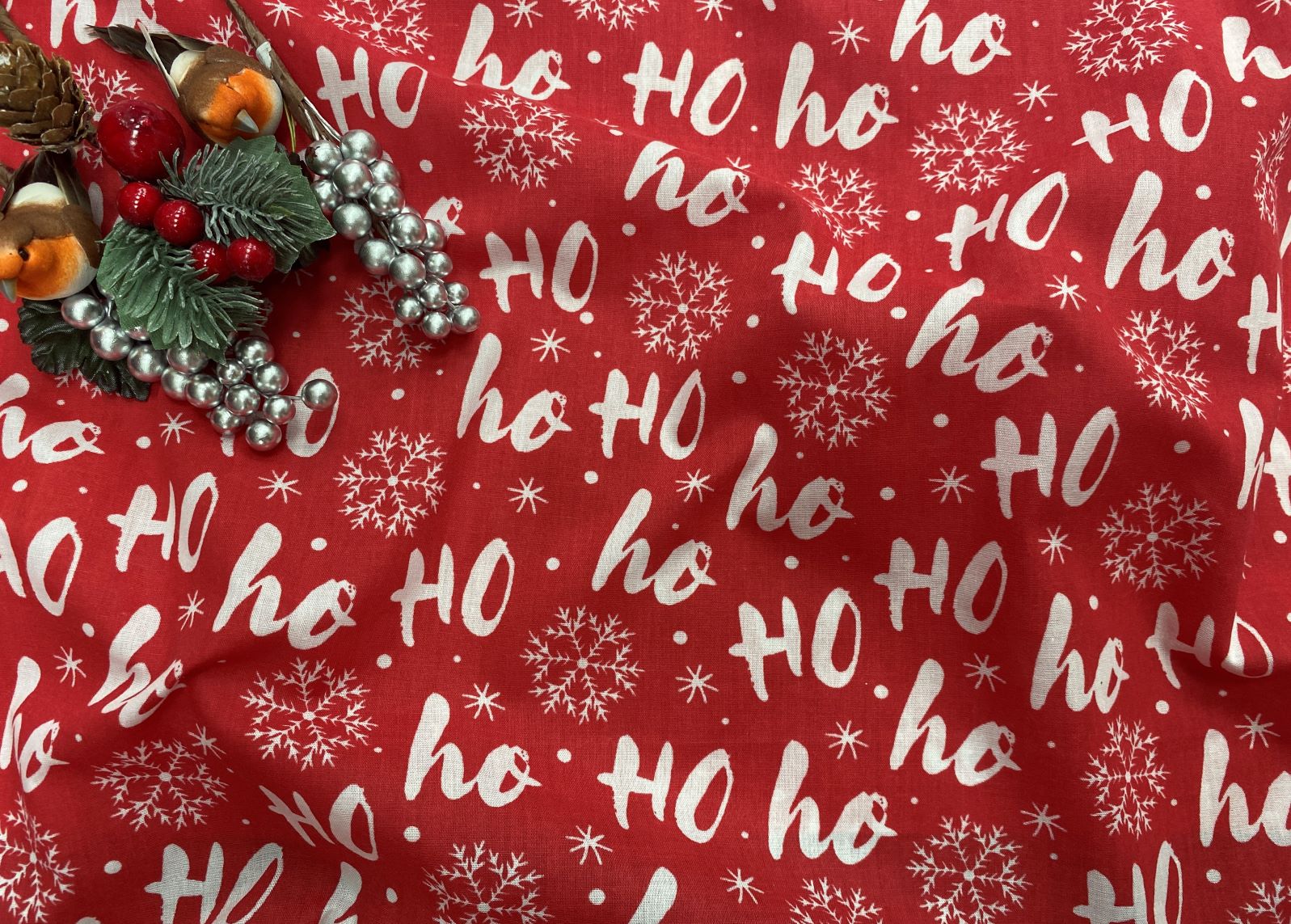 Christmas Ho-Ho Script Snowflake - Poly/Cotton Print