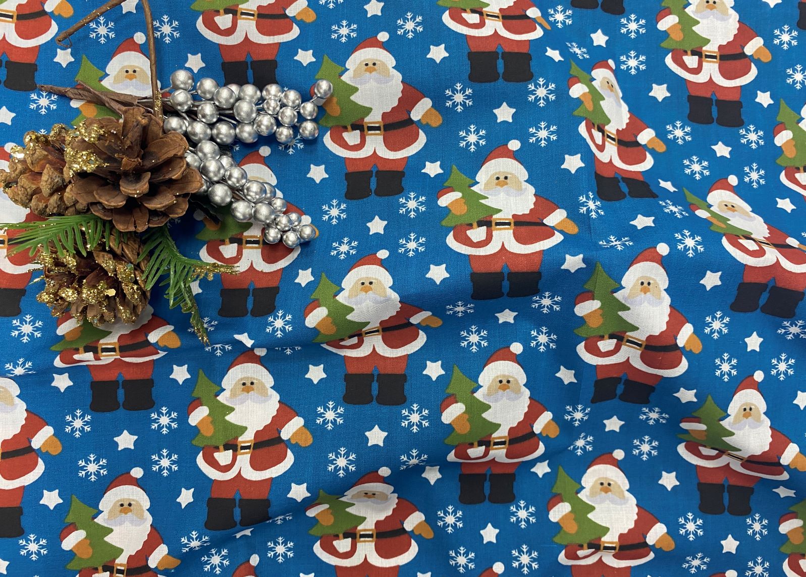 Santa With His Christmas Tree  - Poly/Cotton Print