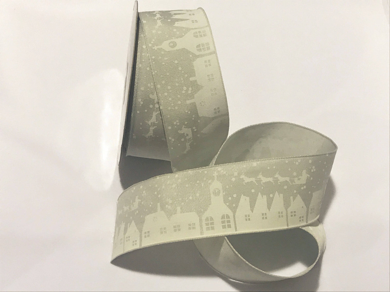Christmas Taffeta Ribbon Snowy Village - 50mm