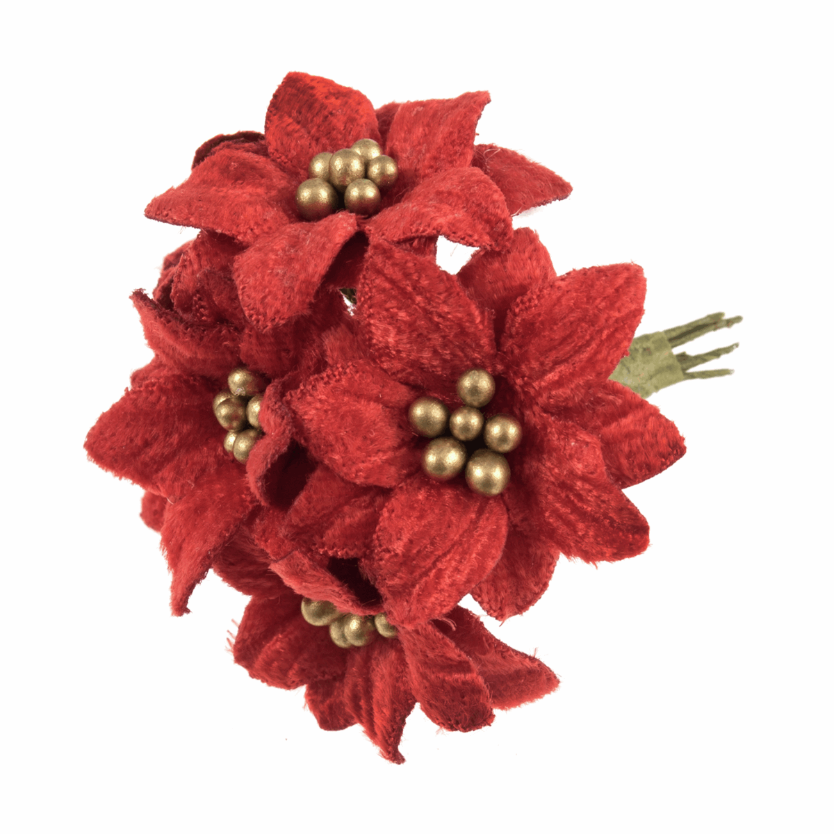 Christmas Velvet Poinsettias Red/Gold - 6 Stem Cluster