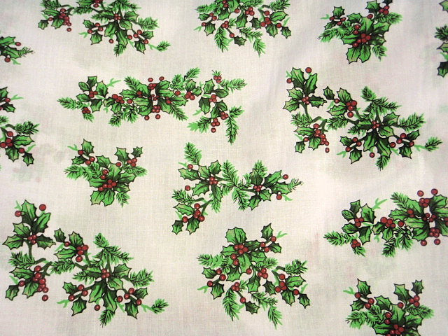 Christmas Classic White Holly - Poly/Cotton Print