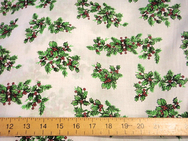 Christmas Classic White Holly - Poly/Cotton Print