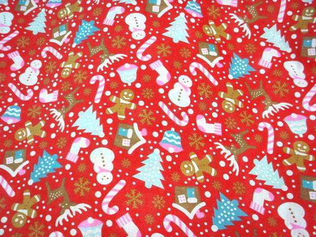 Candy Snowman & Gingerbread Man - Poly/Cotton Print - Cheap Fabrics