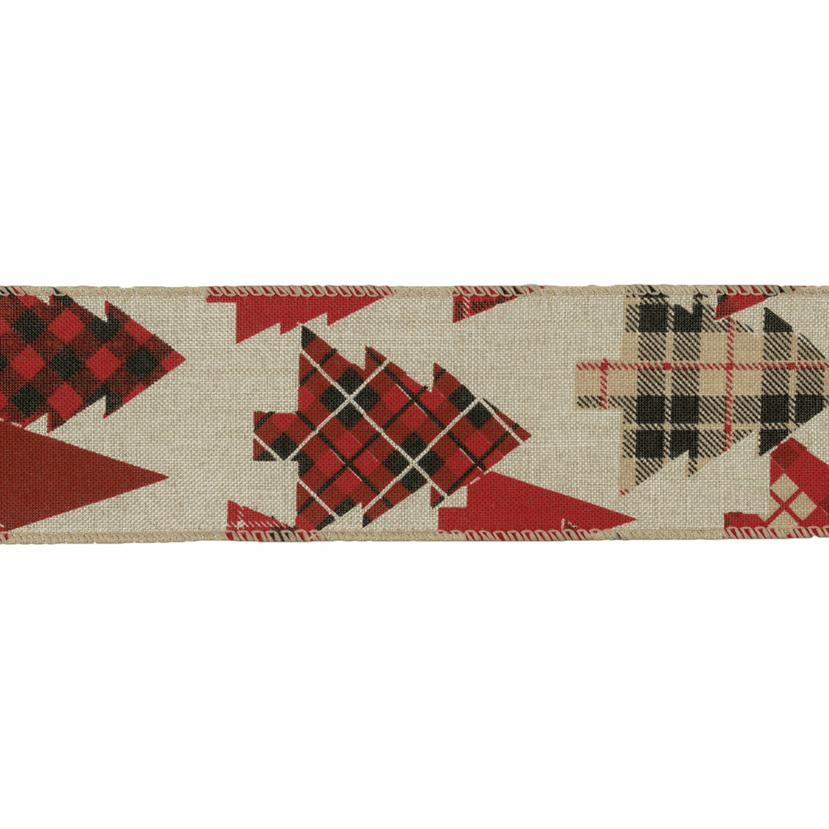 Christmas Wired Edge Ribbon - Xmas Trees - Cheap Fabrics