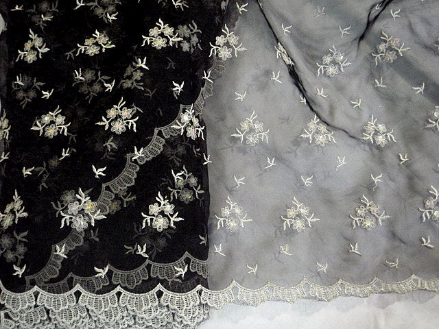 Black/Ivory - Clearance Embroidered Organza