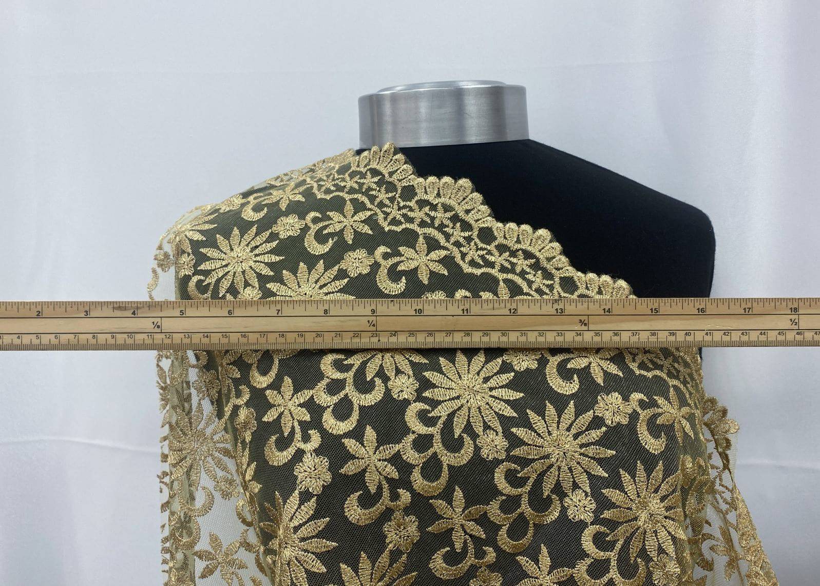 Pale Gold Bordered Scallop Edge - Clearance Embroidered Tulle - Cheap Fabrics