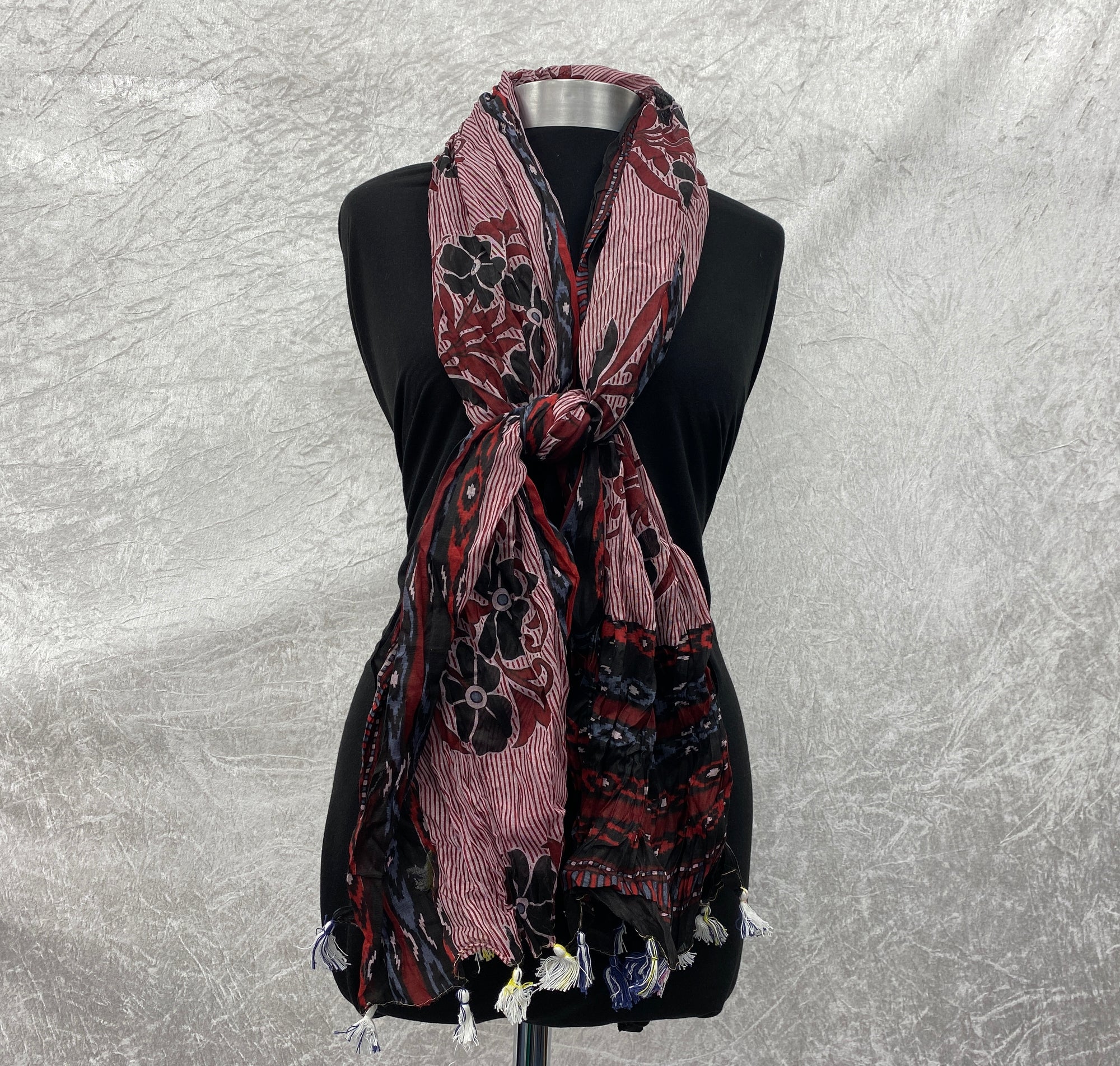 Wine /Maroon Abstract  - Starched Cotton Mix Blend Ethnic Scarf