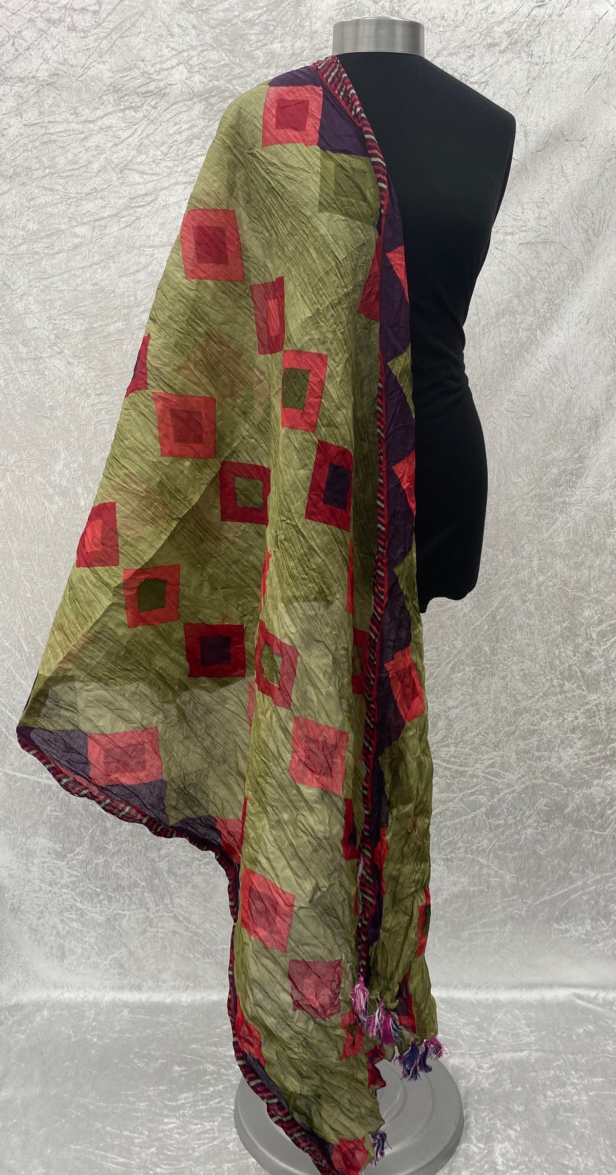 Olive/Red Diamond Print- Starched Cotton Mix Blend Ethnic Scarf