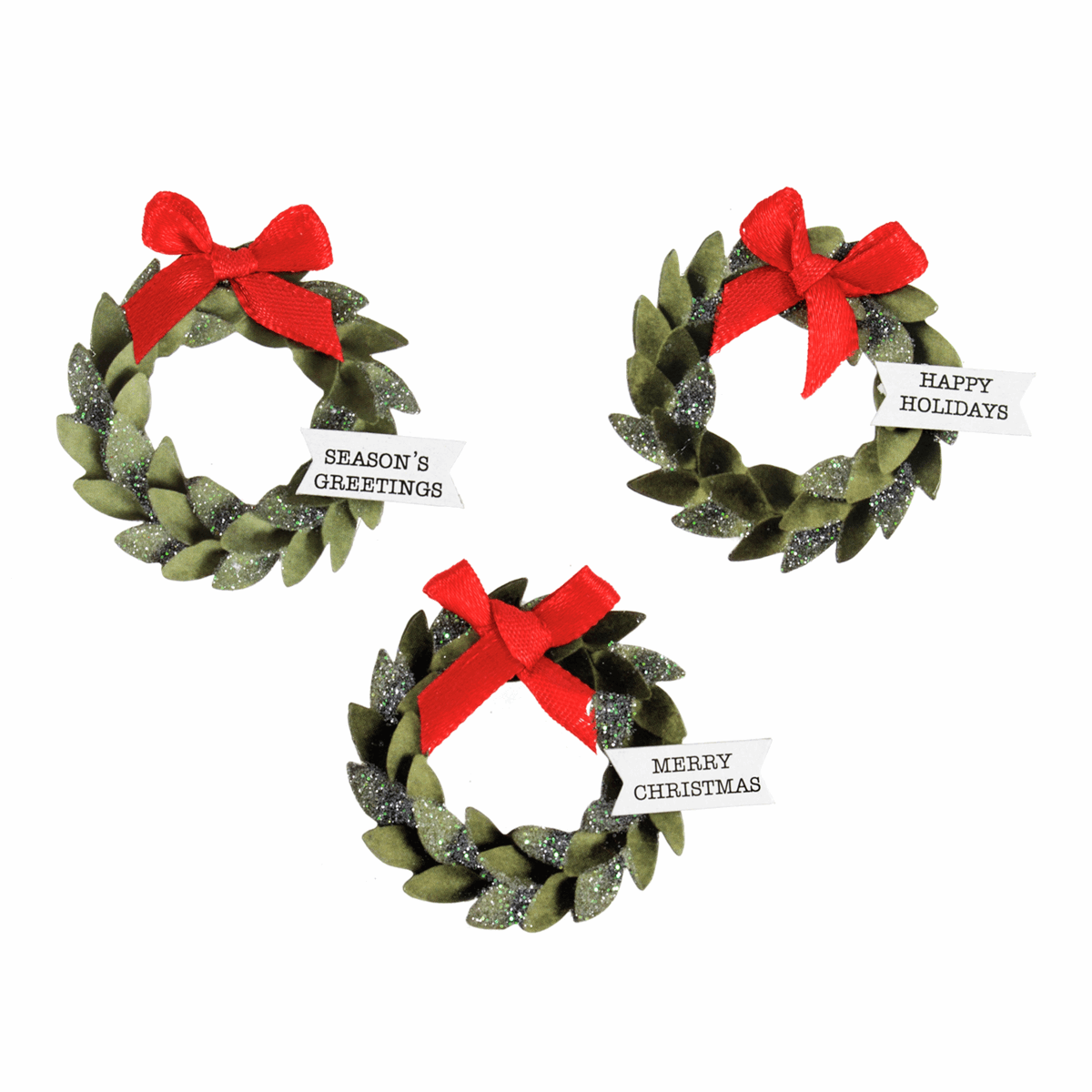 Christmas Craft Glittered Embellishments - Stick On Motifs WREATHS