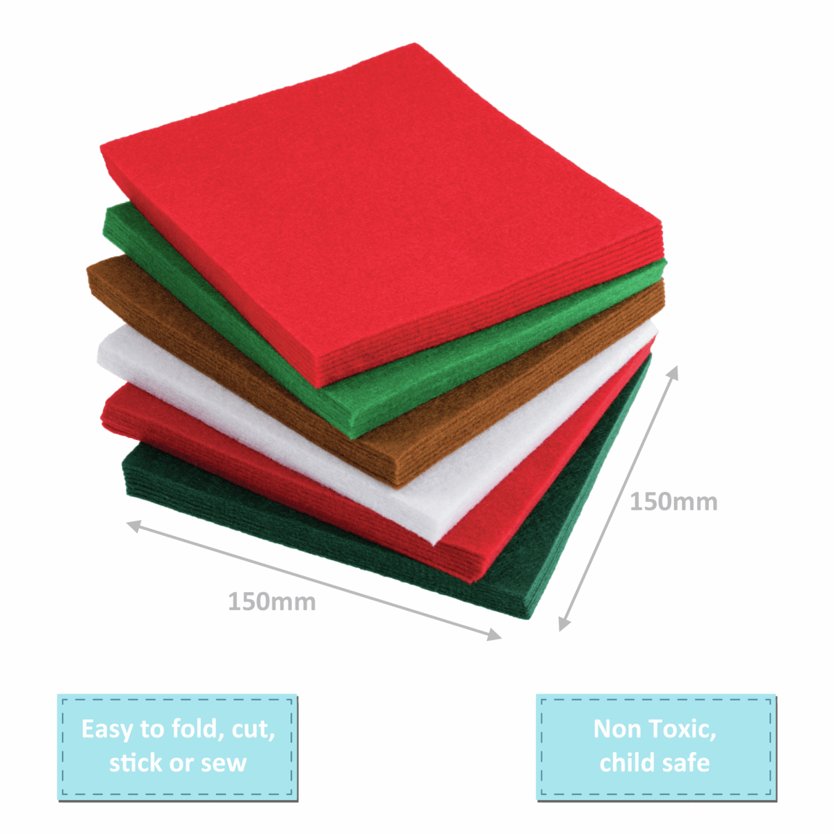 Arts & Craft Felt Bundle - 42 Pieces (15cm x 15cm) - Cheap Fabrics