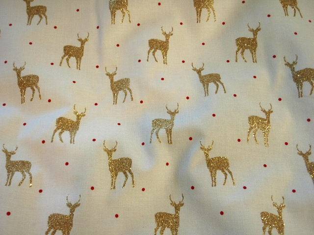 Cream Gold Christmas Reindeer - Premium Pure Cotton
