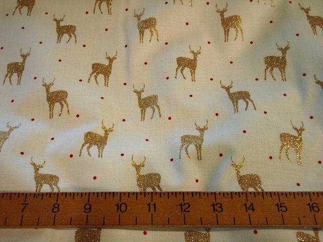 Cream Gold Christmas Reindeer - Premium Pure Cotton