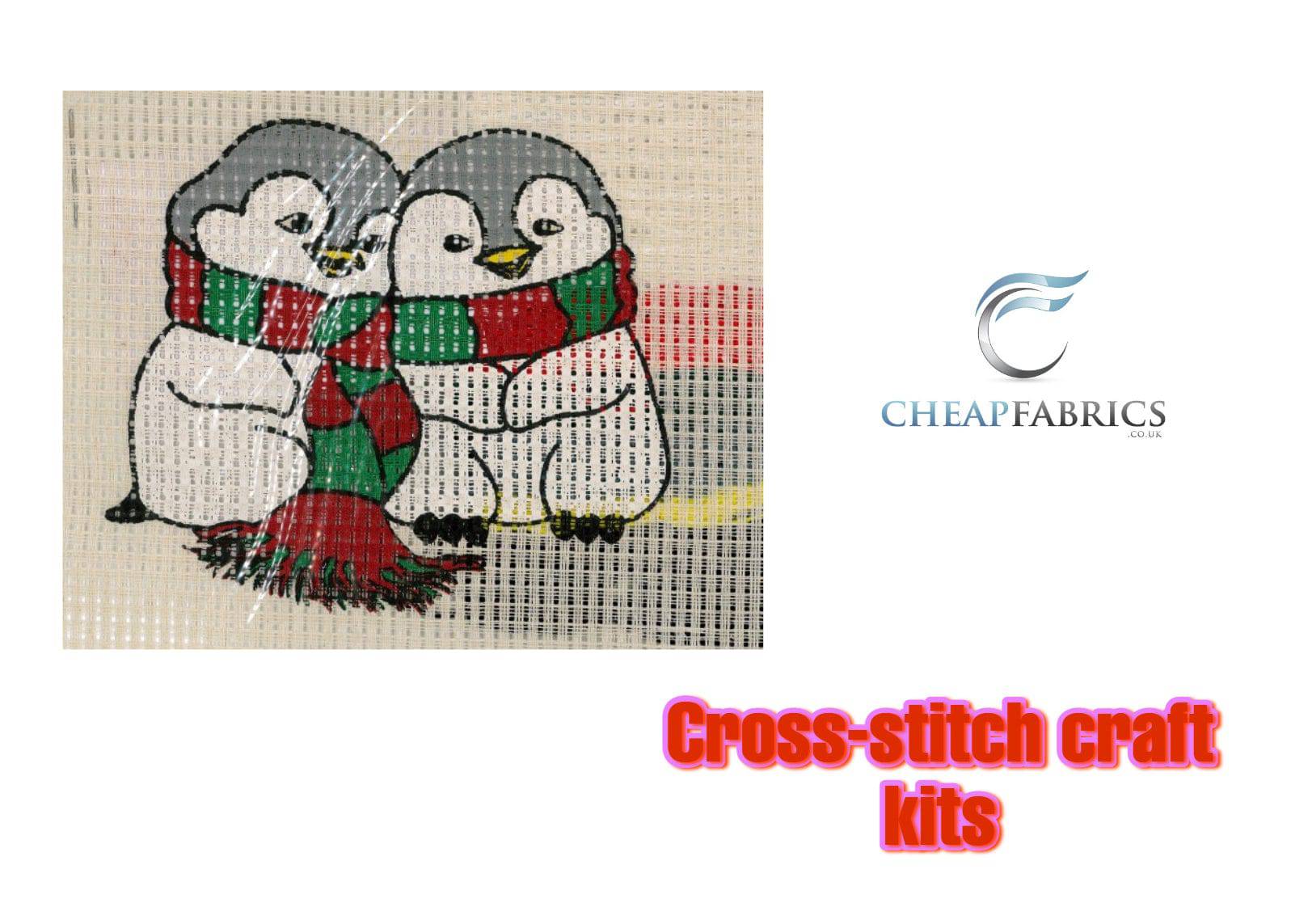 Binca Beginners Cross Stitch Kit - Cute Christmas Penguins - Cheap Fabrics