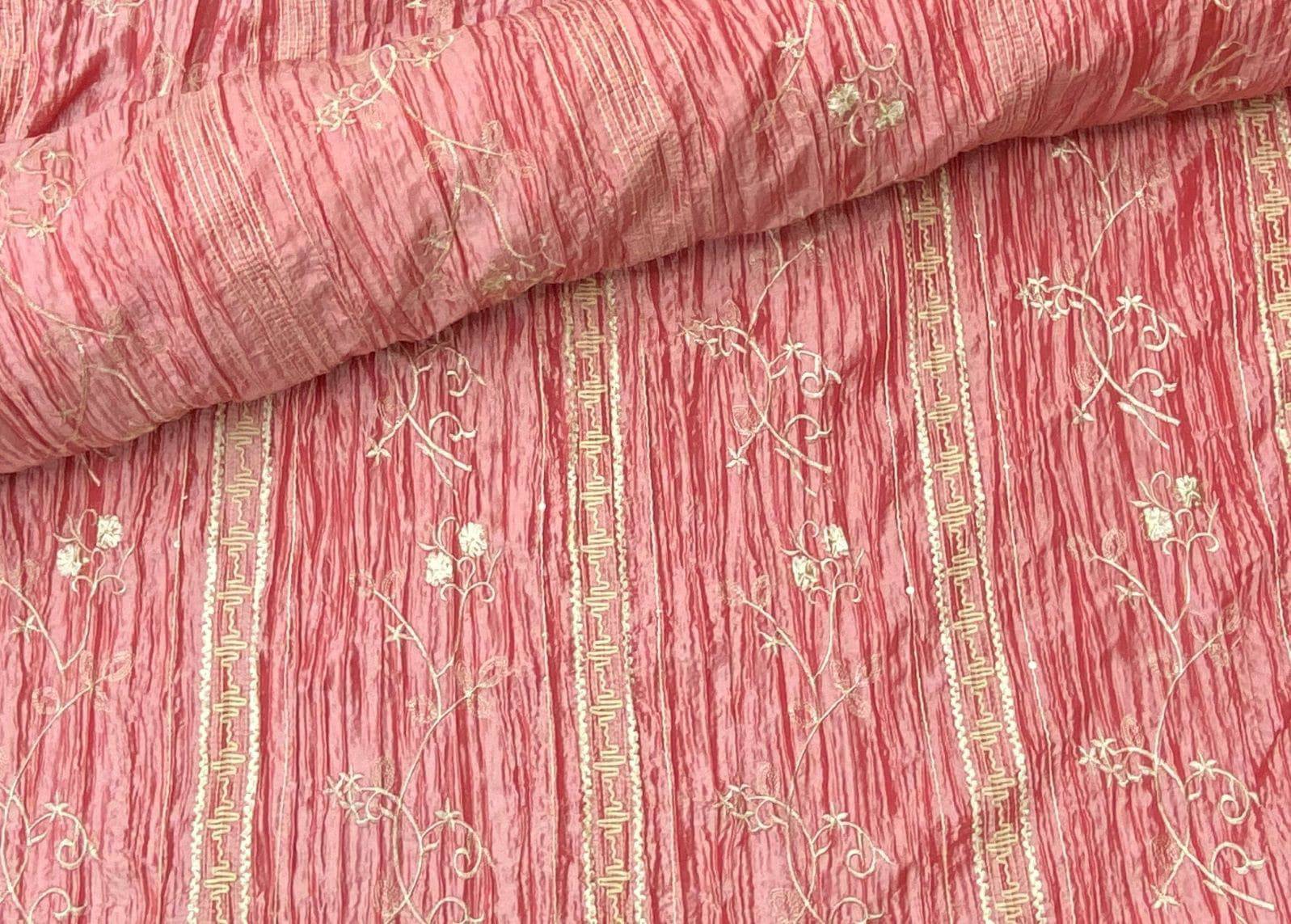 Shimmer Crushed Taffeta With Embroidered Thread Work And Sequins - Cheap Fabrics
