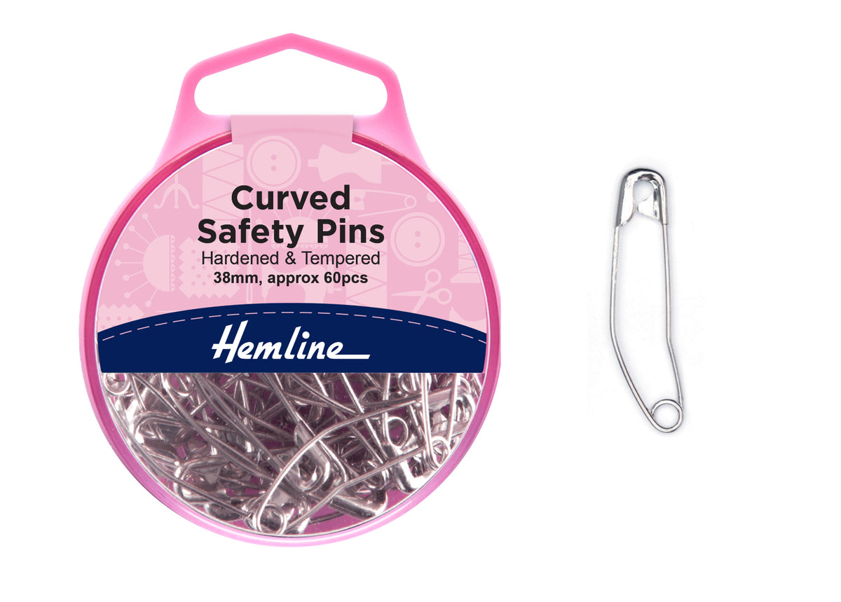 Curved Safety Pins Nickel: 38mm: 60 Pieces