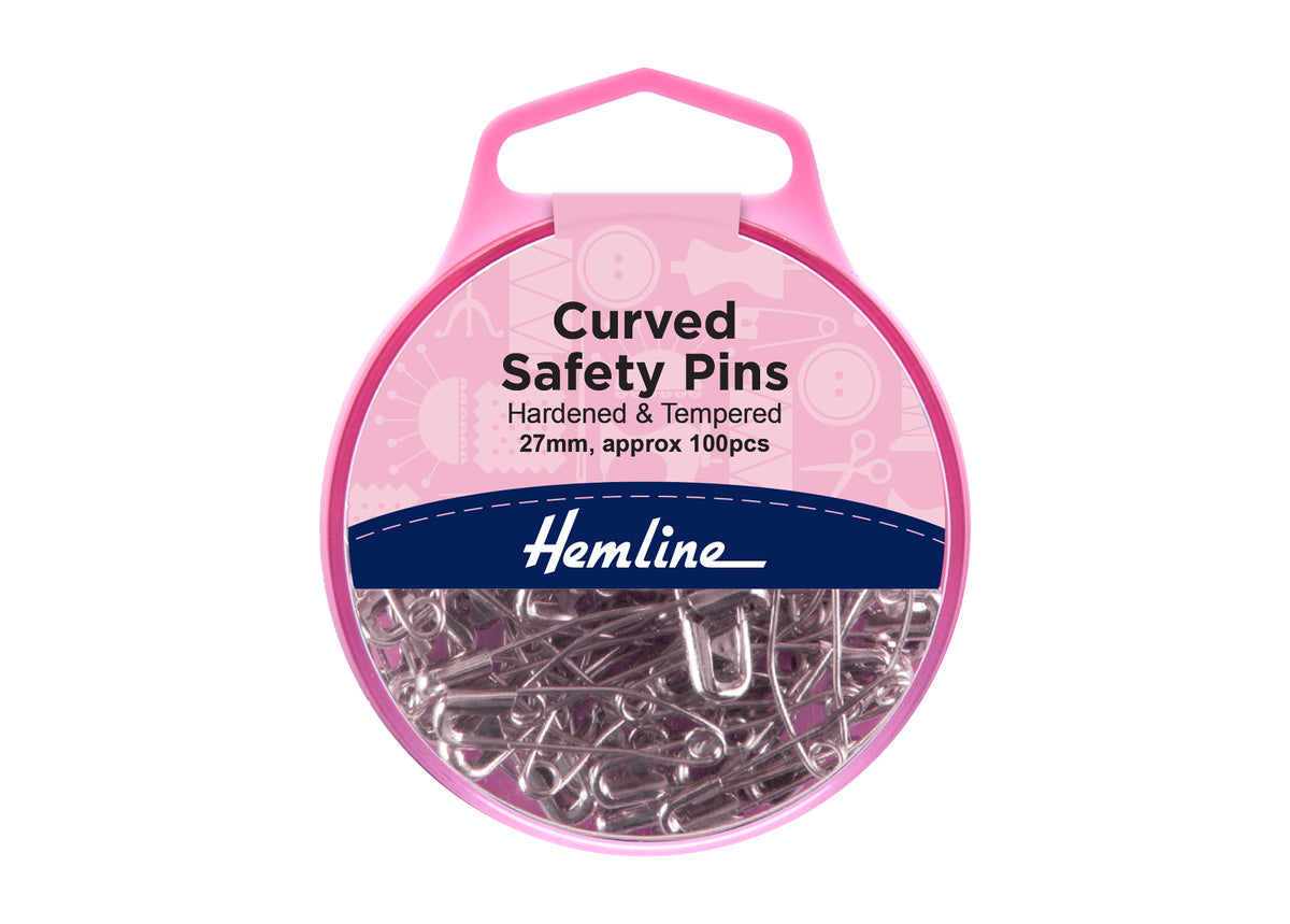 Curved Safety Pins: Nickel: 27mm: 100 Pieces