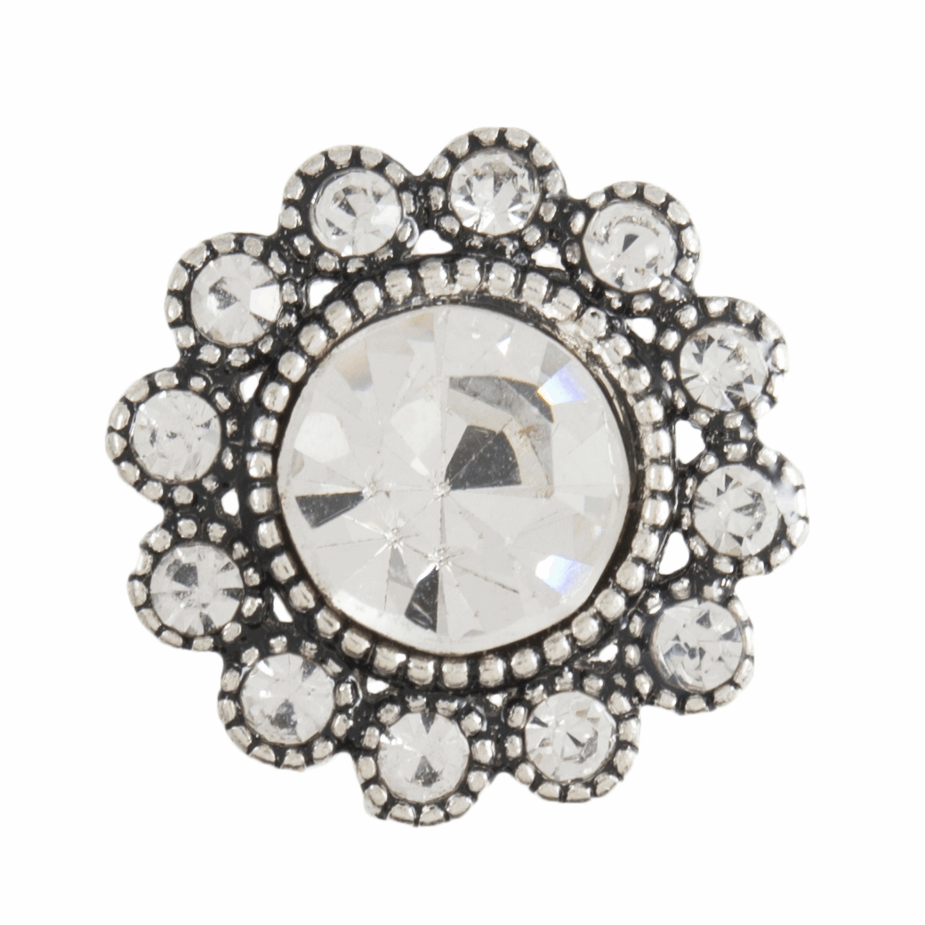 Diamante: Flower Button: Shank -  16mm  Dark Silver