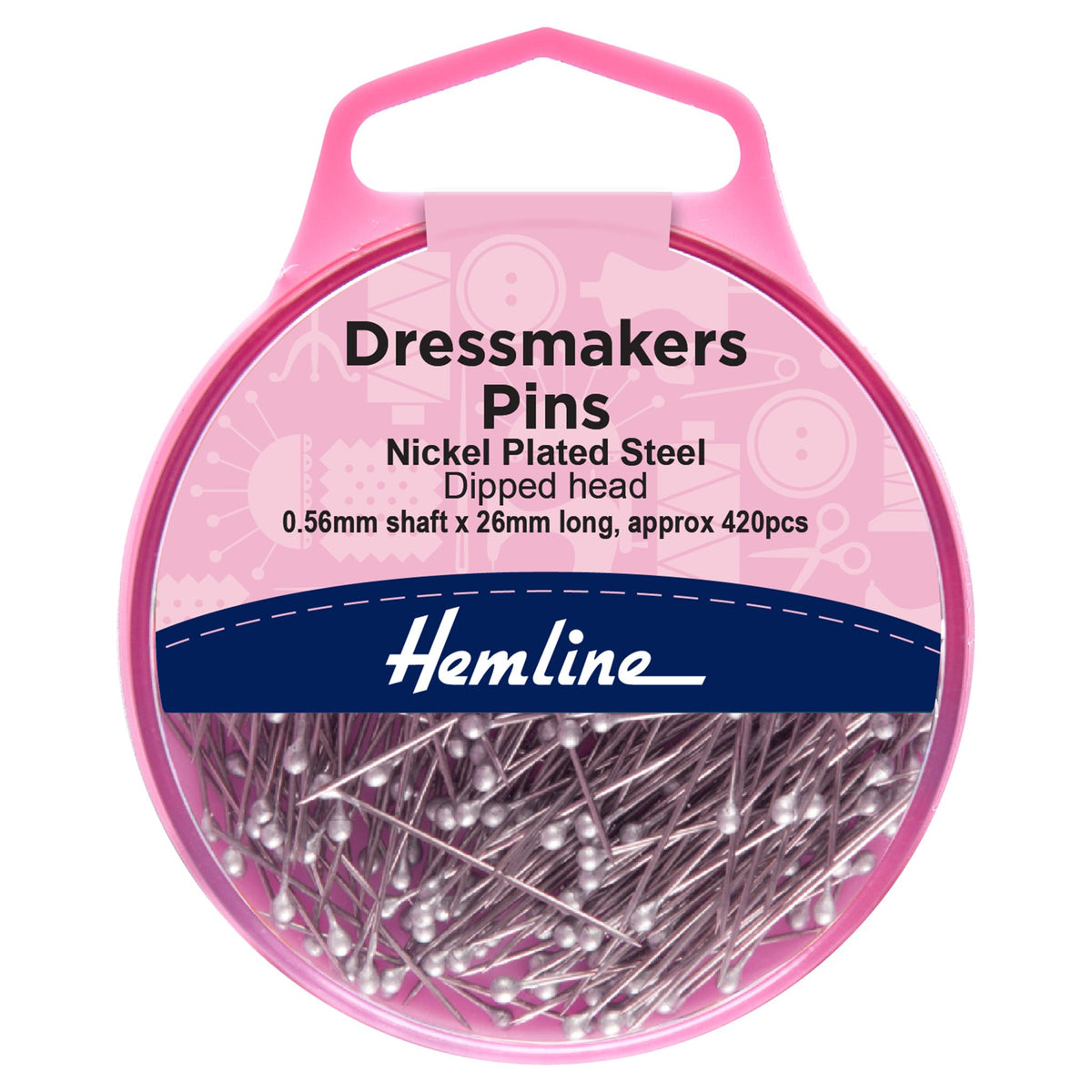 Dressmakers Dipped Head Pins - 0.56mm x 26mm (420 Pieces)