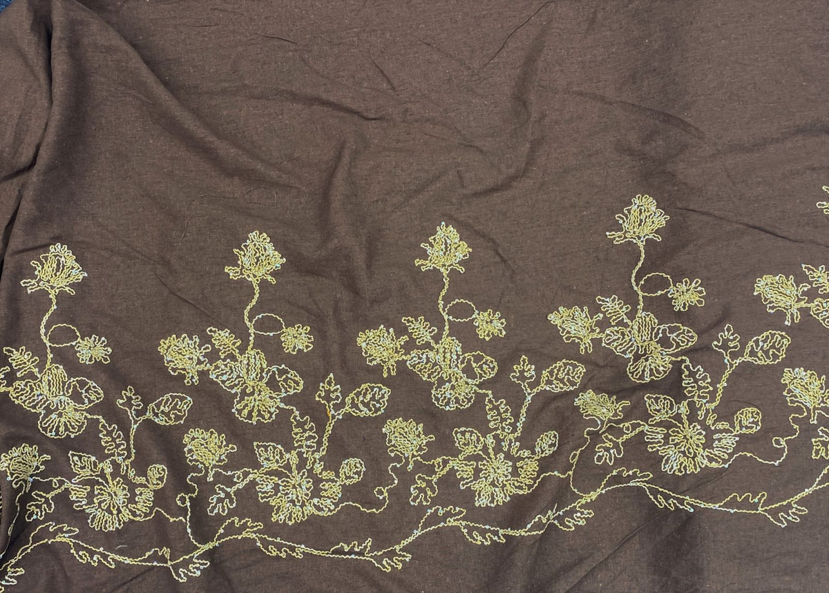 Embroidered Border - Faux Linen