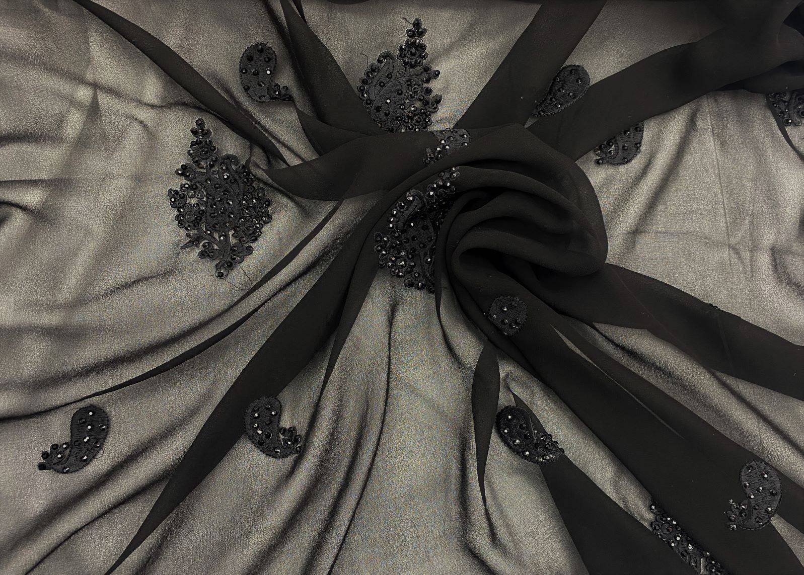 Embroidered Paisley Leaf Georgette