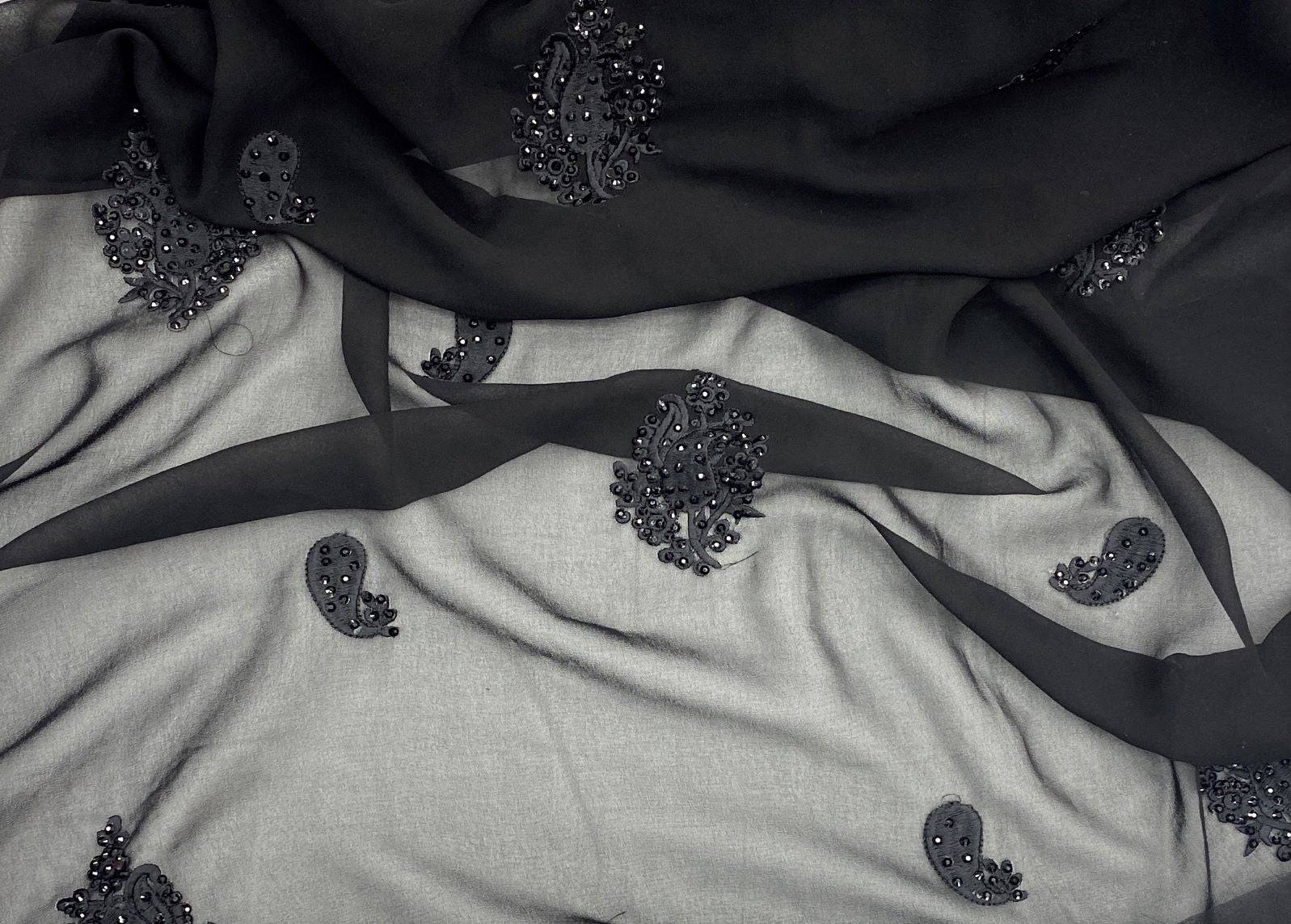 Embroidered Paisley Leaf Georgette