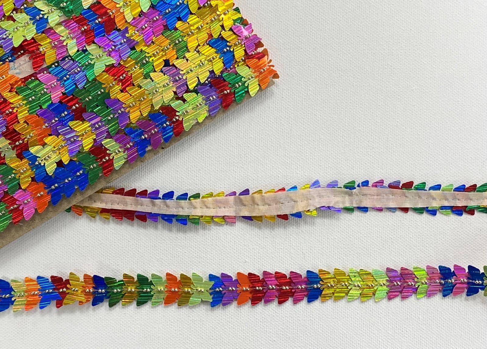 Colourful Butterfly Metallic Ribbon Trim - Cheap Fabrics
